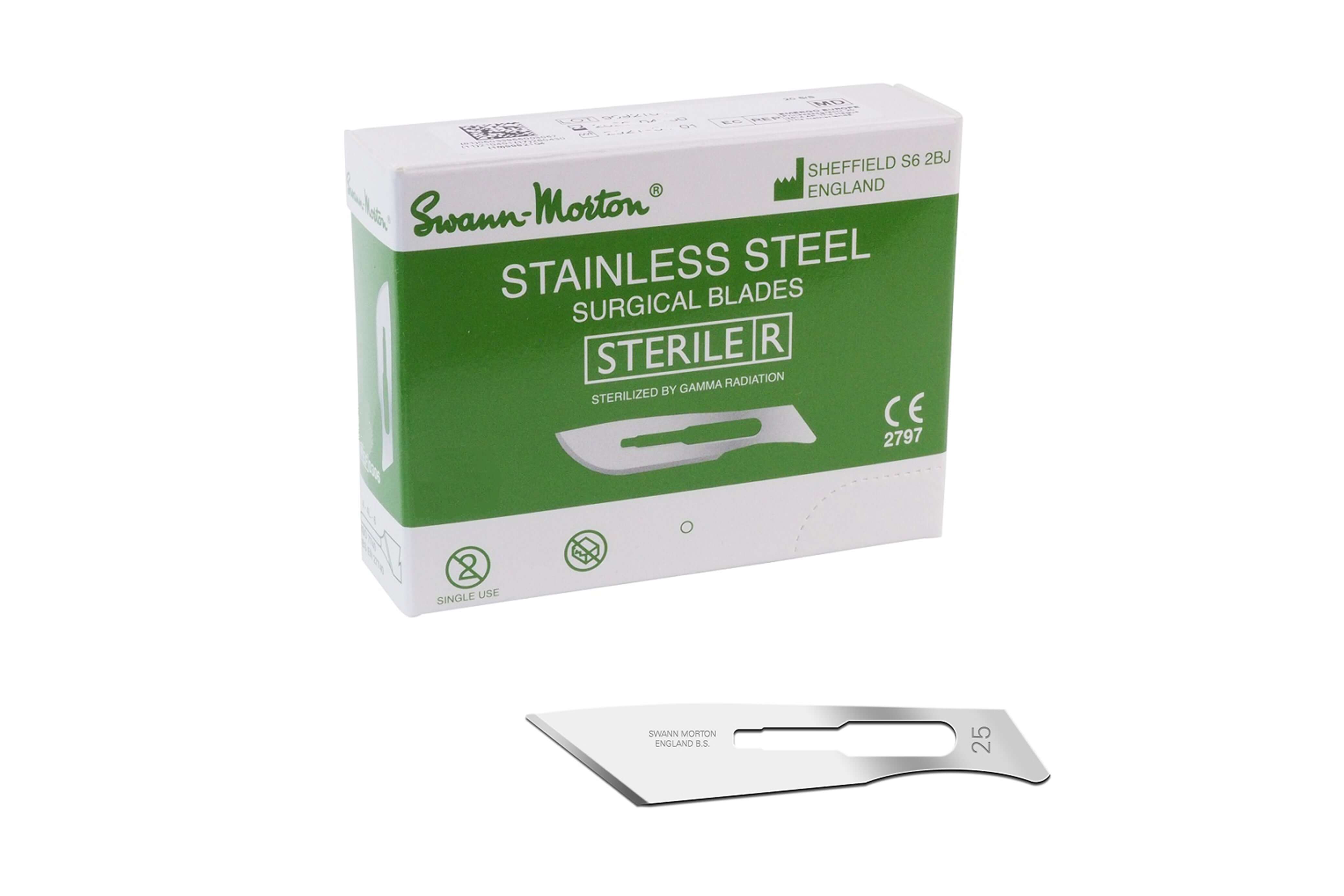 Swann Morton Sterile RVS chirurgische mesjes nr. 25, Swann Morton referentie 0312.  