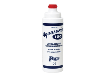 Parker Aquasonic 100 ultrasound gel blauw, wateroplosbaar, hypoallergeen, bacteriostatisch, 250ml.